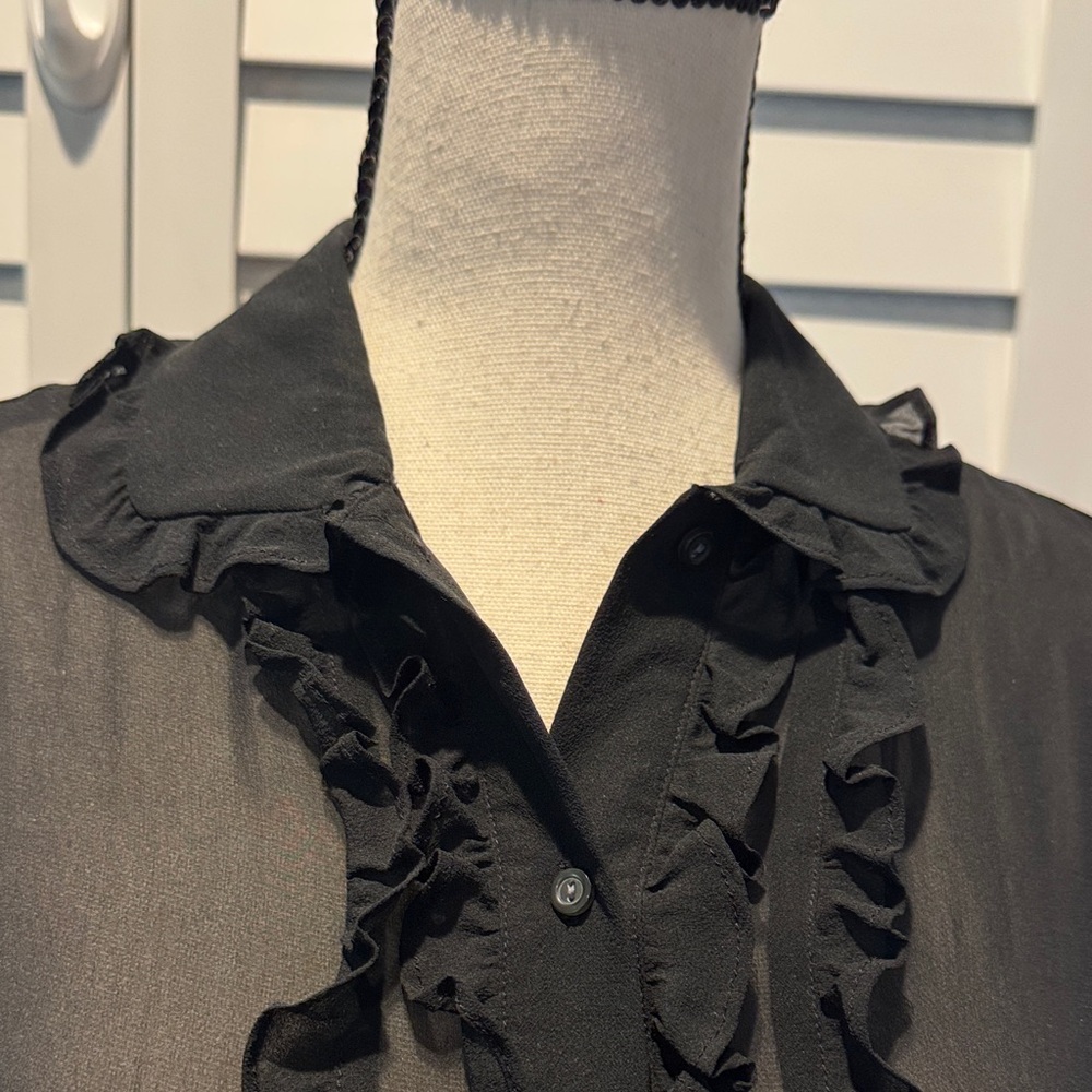 The Limited Black Ruffled button down sheer Blouse - Picture 8 of 11